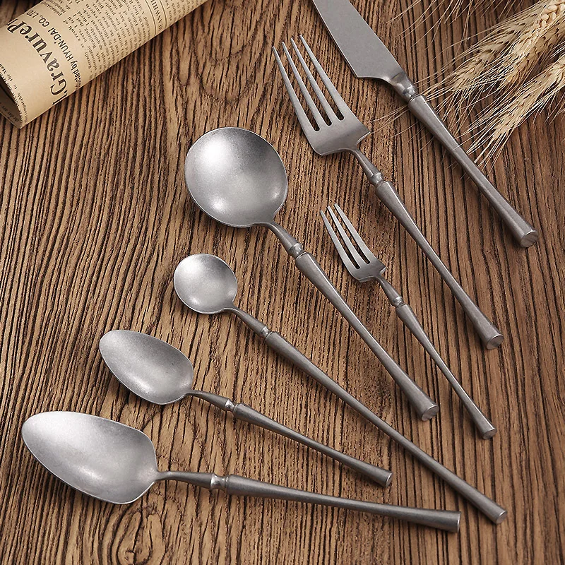 Japanese Retro Style High Quality Stainless Steel Flatware Vintage Matte  Silver Color Royal Graceful Cutlery Set