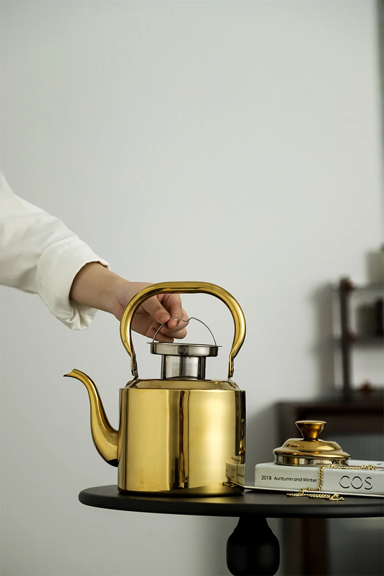 Family 1500 ml 2L Luxury Golden Stainless Steel 201mirror Polished No Leak Safety Coffee Tea Net Filter Boiling Hot Water Kettle