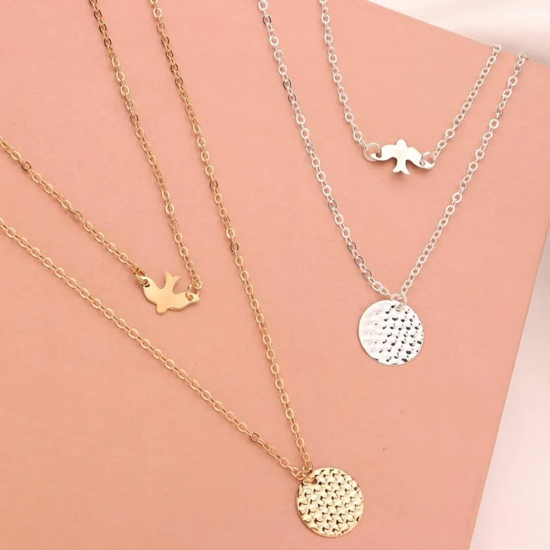 Fashionally Popular Street Style Peace Dove Multi-layered 18k Gold Plated Charm Women's Cheap Pendant Necklace