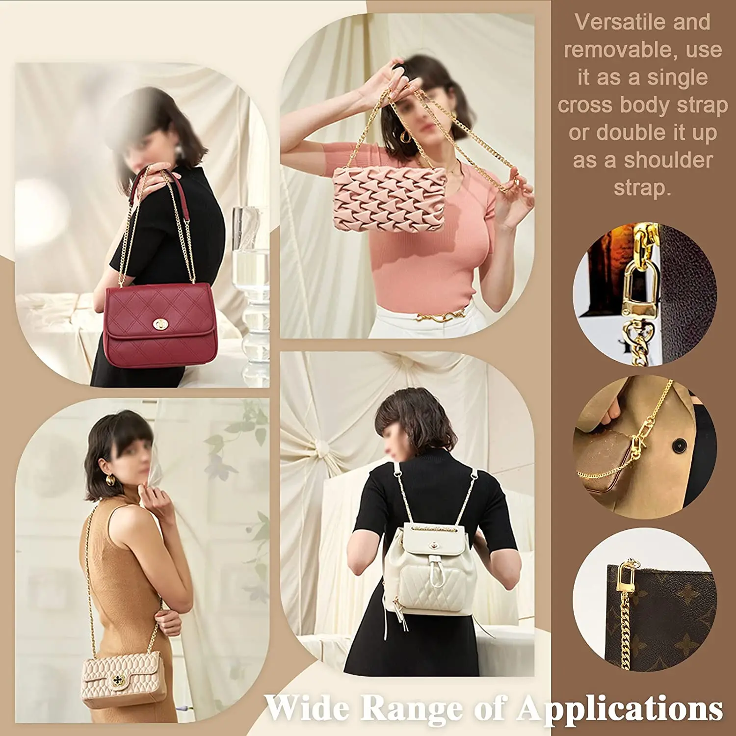 High Quality Custom Rose Gold DIY Bag Accessories Purse Shoulder Strap Metal Chains for Handbag