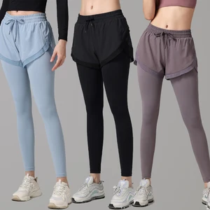 Sports Two Piece Yoga Pants Hide Inner Pocket Thin and Light Outer Layer Inner Layer Naked Feeling Fashion Pocket Leggings Yoga