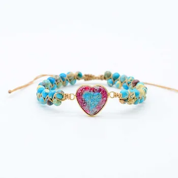 Poya Red Blue Heart-Shaped Natural Stone Woven Bracelet Lovers Diy Bracelet Independent Packaging Wholesale