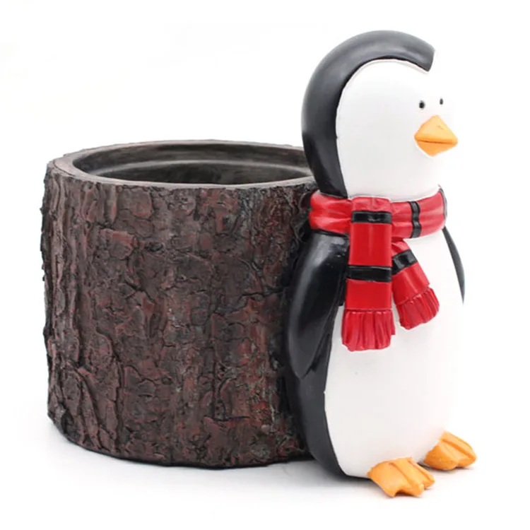 Custom Made Animal Shape  Penguin Pen Pot/ Flower Pot Desktop Ornament