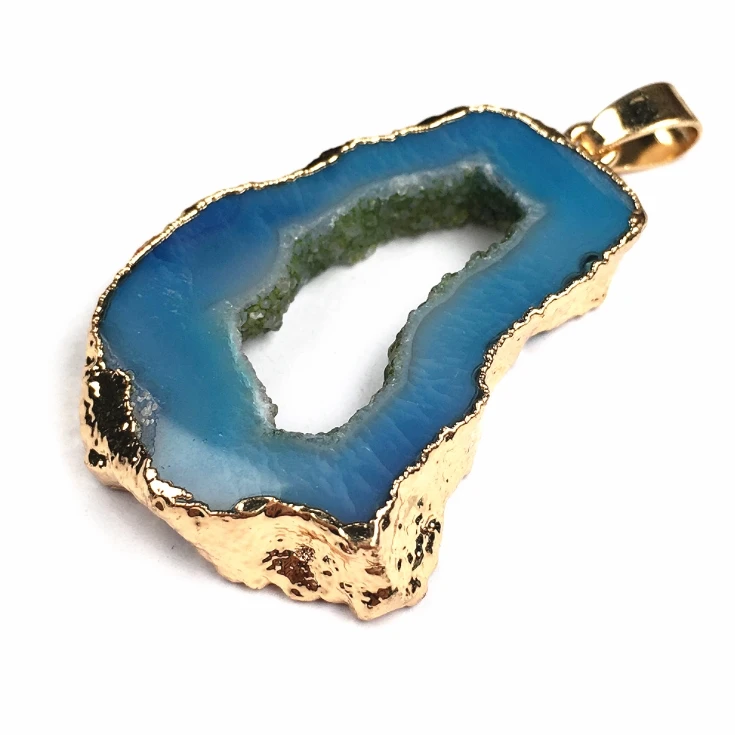 Natural Charm Healing Energy Irregular Raw Agates Druzy Stones Aura Agates Slice Pendants