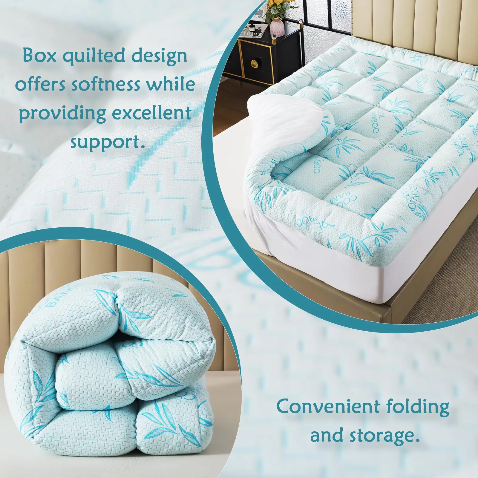 5-inch thick portable bamboo viscose mattress topper folded view