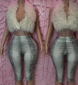 Viviblook J25ST158 2026 New Fur Collar Set Sexy Halter Backless Top Snake Print Cropped Pants Two-piece Set for Women