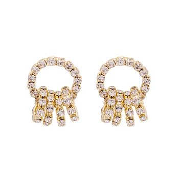 Silver Needle Set Diamond Geometric Circle Earrings Personality Temperament Fashion Hong Kong Wind Ear Studs