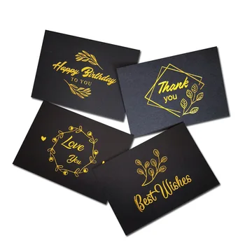 Wholesale Luxury Small Thank You Cards Custom with Logo Black Gold foil Greeting Cards Printing with Envelope and Stickers