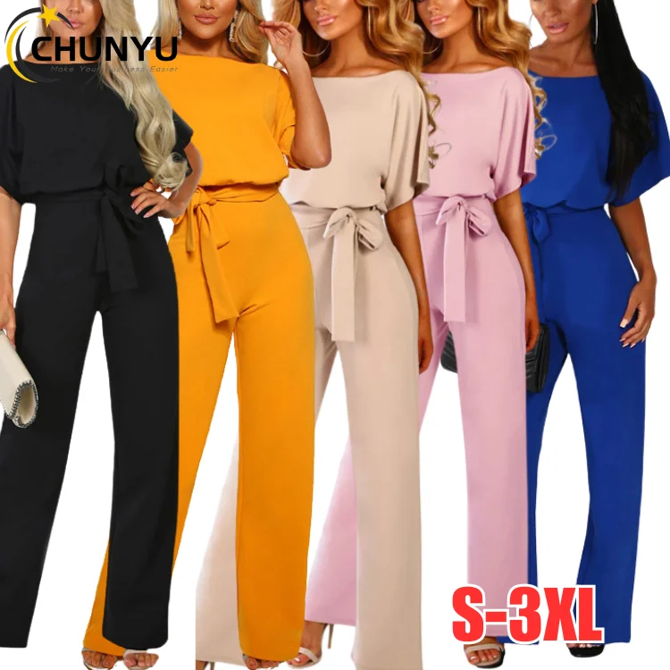 Loose Crew Neck Short Sleeve Plain Elegant Ankle Jumpsuit