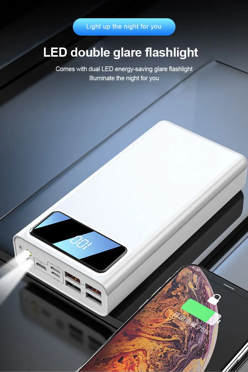 2025 New Trending 30000mAh USB Ports Powerbank 30000 Mah High Capacity  Big Battery Pack Power Bank