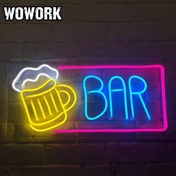 2023 г., фабрика WOWORK, индивидуальный подвесной красочный акриловый логотип 3D RGB, гибкая неоновая вывеска для украшения магазина
