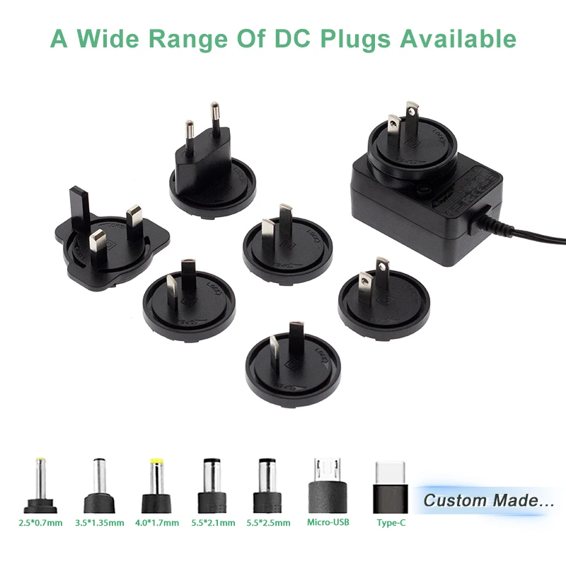 Interchangeable plug 12V 1A Power Supply Adapter