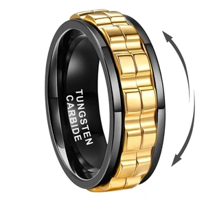 Coolstyle Jewelry 8mm Fashion Engagement Wedding Band Anxitey Released Black Gold Tungsten Spinner Rings for Men Women