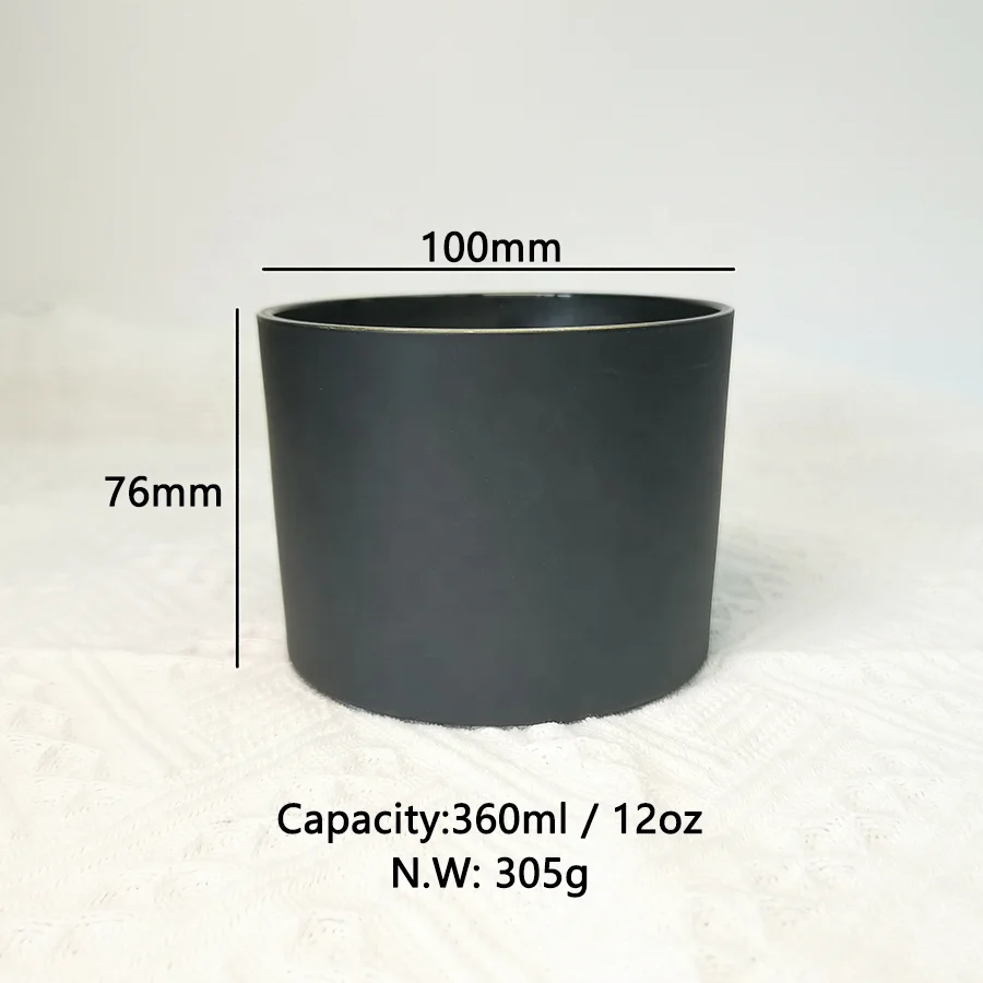 12OZ custom 3 wick soy wax vessel matte black empty candle jars glass frosted white glass candle jars for candle making factory