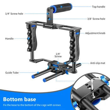 Neewer Aluminum Alloy Camera Video Cage Film Movie Making Kit, with Top Handle, Dual Hand Grip, Two 15mm Rods detail image