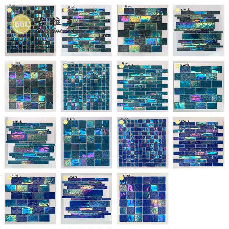 Rainbow Customize Square Blue brick Tile Pool Iridescent Tile Swimming Pool Glass Mosaic factory