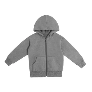 Custom Embroidered Autumn Cotton and Spandex Kids Hoodie Zipper Long Sleeve Solid Color Kids Girl Tops Sweatshirt