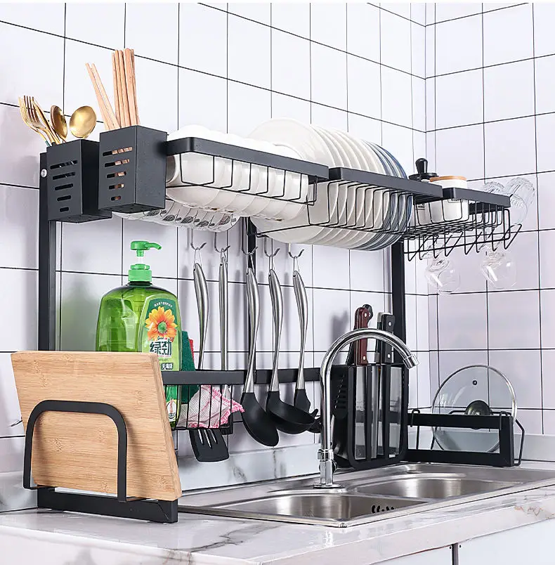 Expandable Adjustable 2 Tier Stainless Steel Metal Kitchen Storage Organizer Shelf Over The Sink Dish Rack manufacture