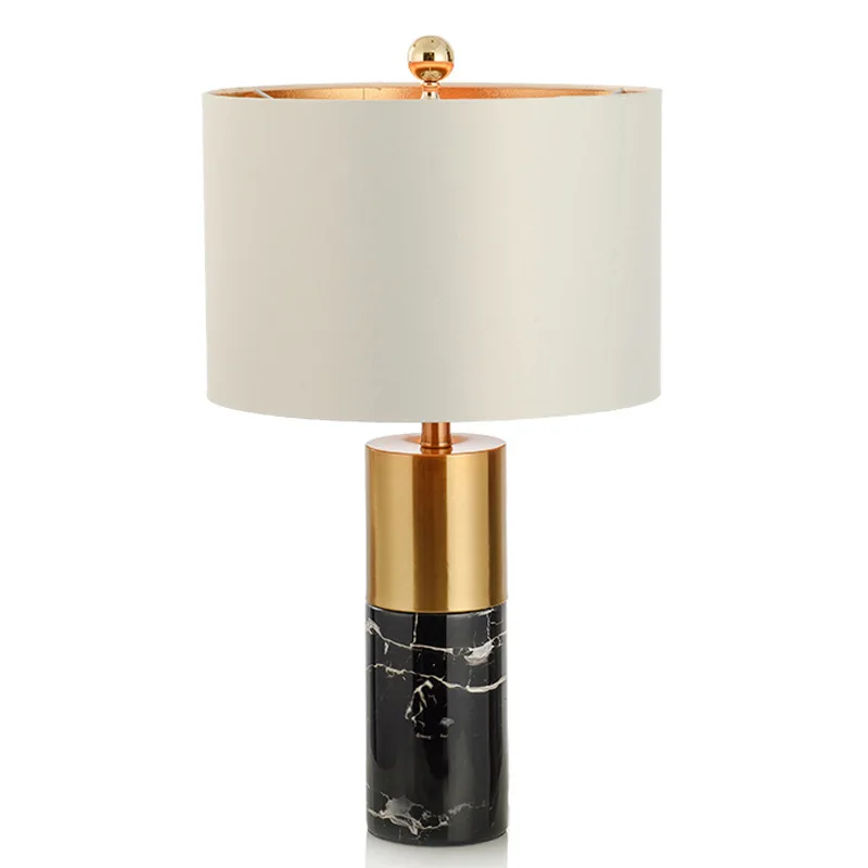 Factory modern taste gold table desk lamp white marble base with shade with Chain switch for hotel rooms bedside reading lights