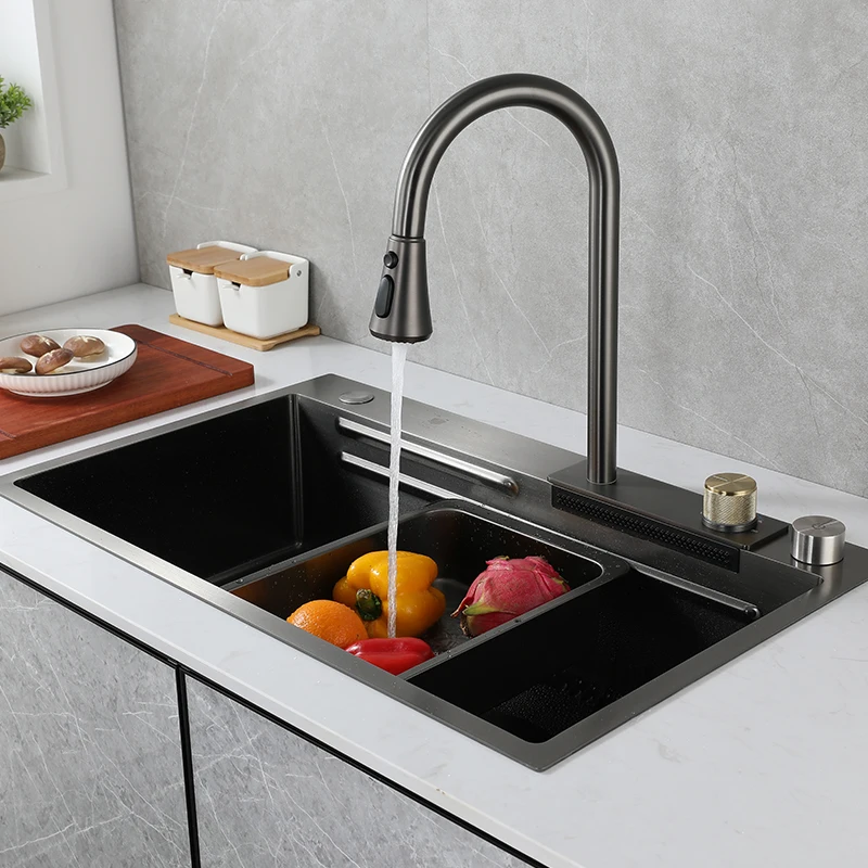 304 Stainless Steel Handmade Black Kitchen Sink Set Undermount Single ...