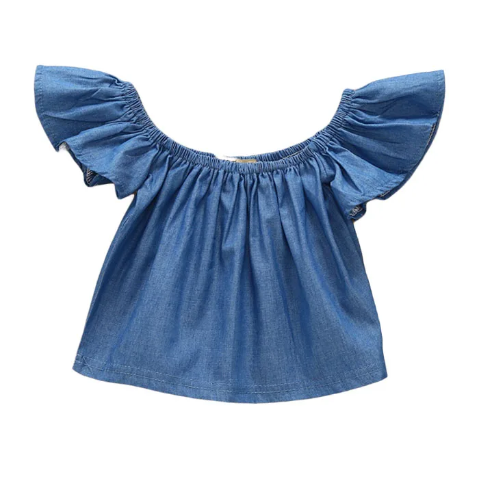 Baby Kids Girls Off Shoulder Solid Tops T Shirt Outfits Flare Sleeves Blouse