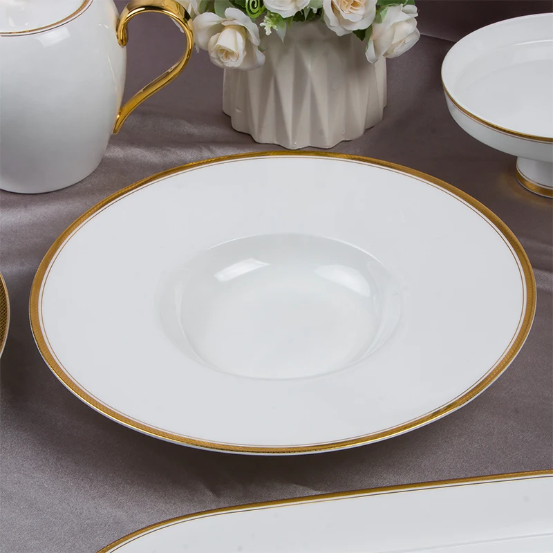 57 Pcs Gold Rim Bone China Porcelain Dinner Plate Set Dinnerware Sets ...