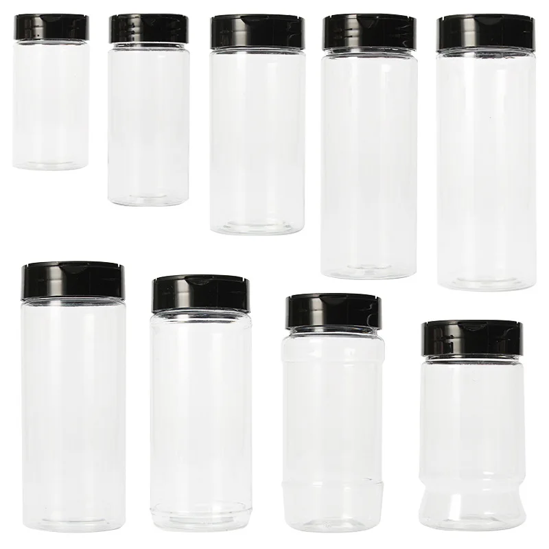 PET Empty Plastic Seasoning Bottles Spice Shaker Powder Containers Pepper Salt Jar With Flapper Cap Spices Jars Set