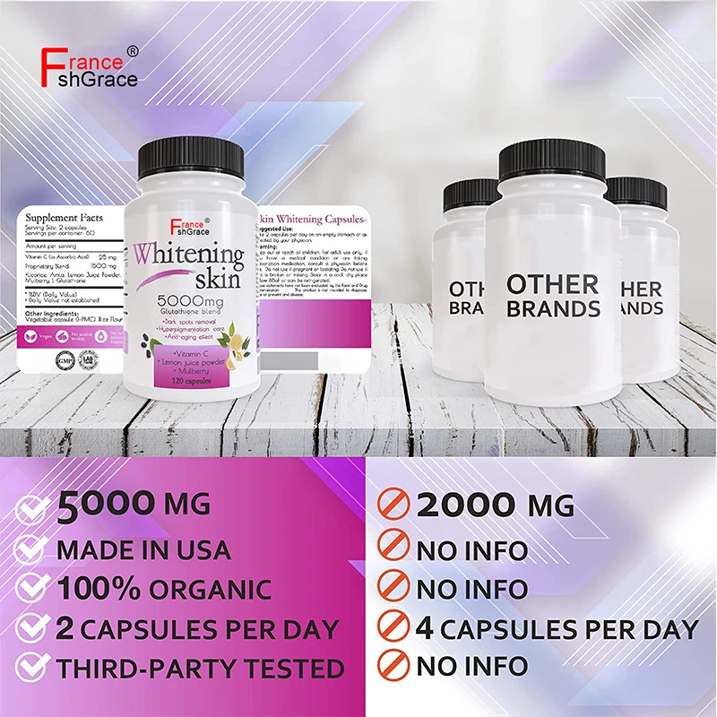 Whitening Pills Capsules Vegan Skin Bleaching Pills 5000mg Effective