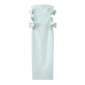 New Women's Clothing Women Casual Dresses Temperament Waist Bow BacklessStraight Ladies Midi Dress