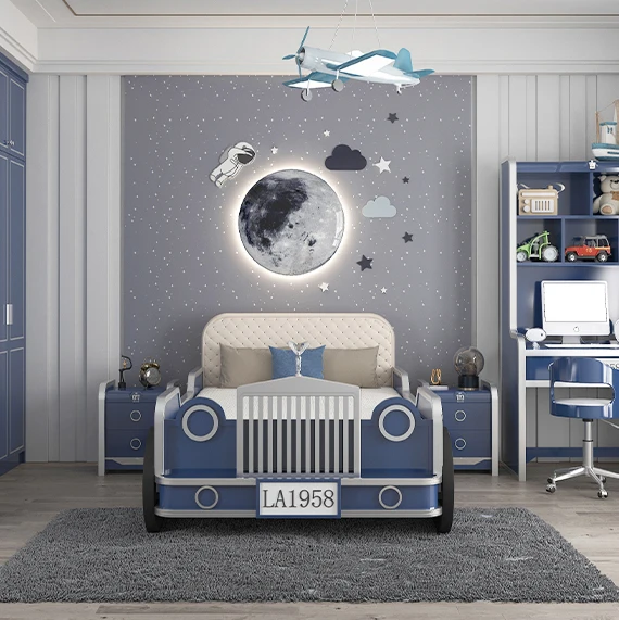 
Современная легкая Роскошная односпальная кровать для мальчиков Женская креативная мультяшная детская комната Комбинированный Комплект для мальчика однотонная деревянная автомобильная кровать 