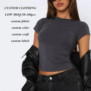 Manufacturer Oem High Stretch Slim Fit Tshirts Women Custom logo Printed Blank Crop Top Ladies Plain Short Sleeve Cotton t Shirt