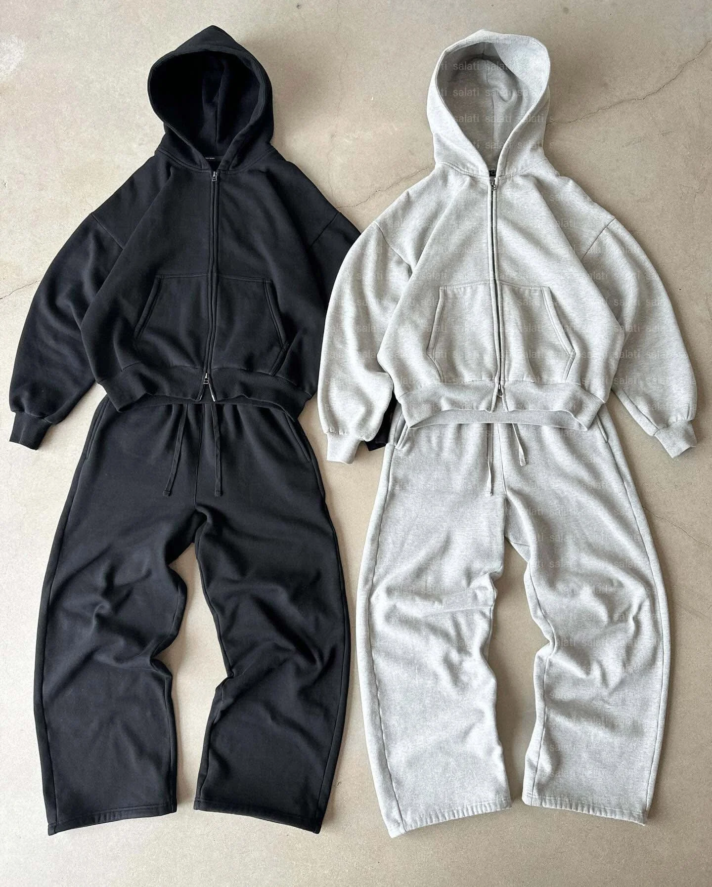 Salati Tracksuit Manufacturing Monochrome Oversized Track Suit French Terry Baggy Blank Heavyweight Sweatpants and Hoodie Set