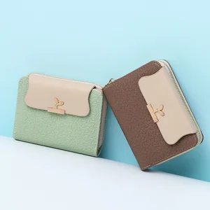 custom logo Women's Fashionable Multi-Functional  Wallet Hot Selling Short Purse Zipper Closure Coin Card Polyester Lining