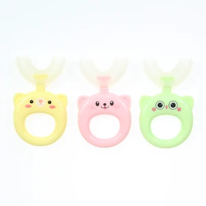New Design Small Size Infant Baby Food Grade U Shaped Silicone Toothbrush Sweet Candy Color Cute Little Kids Brush