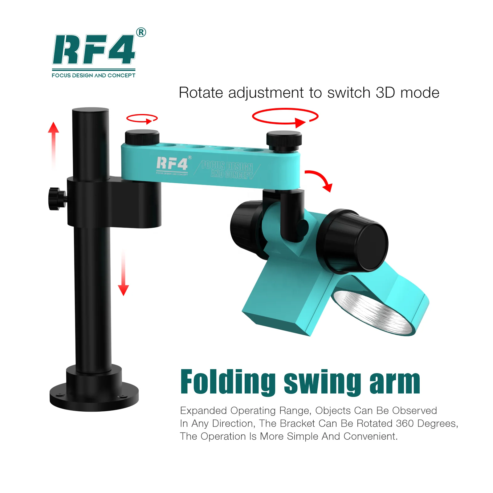 RF4 Long Arm Microscope Stand Microscope Base With Screw Hole Flexible Metal Arm Base Holder Stand Electronic Repair