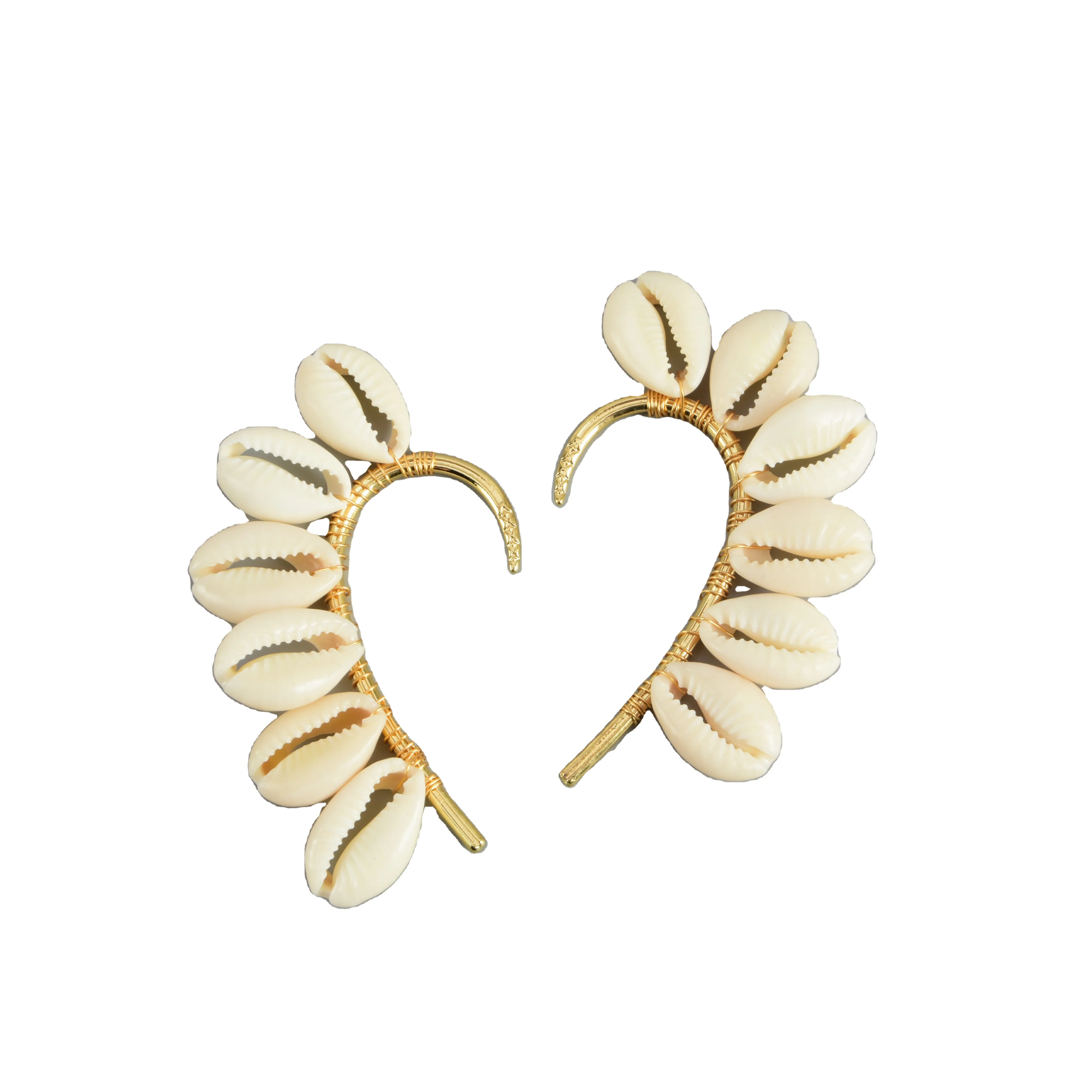 Gold Plated Handmade Women No Pierce Cowrie Shells Earrings