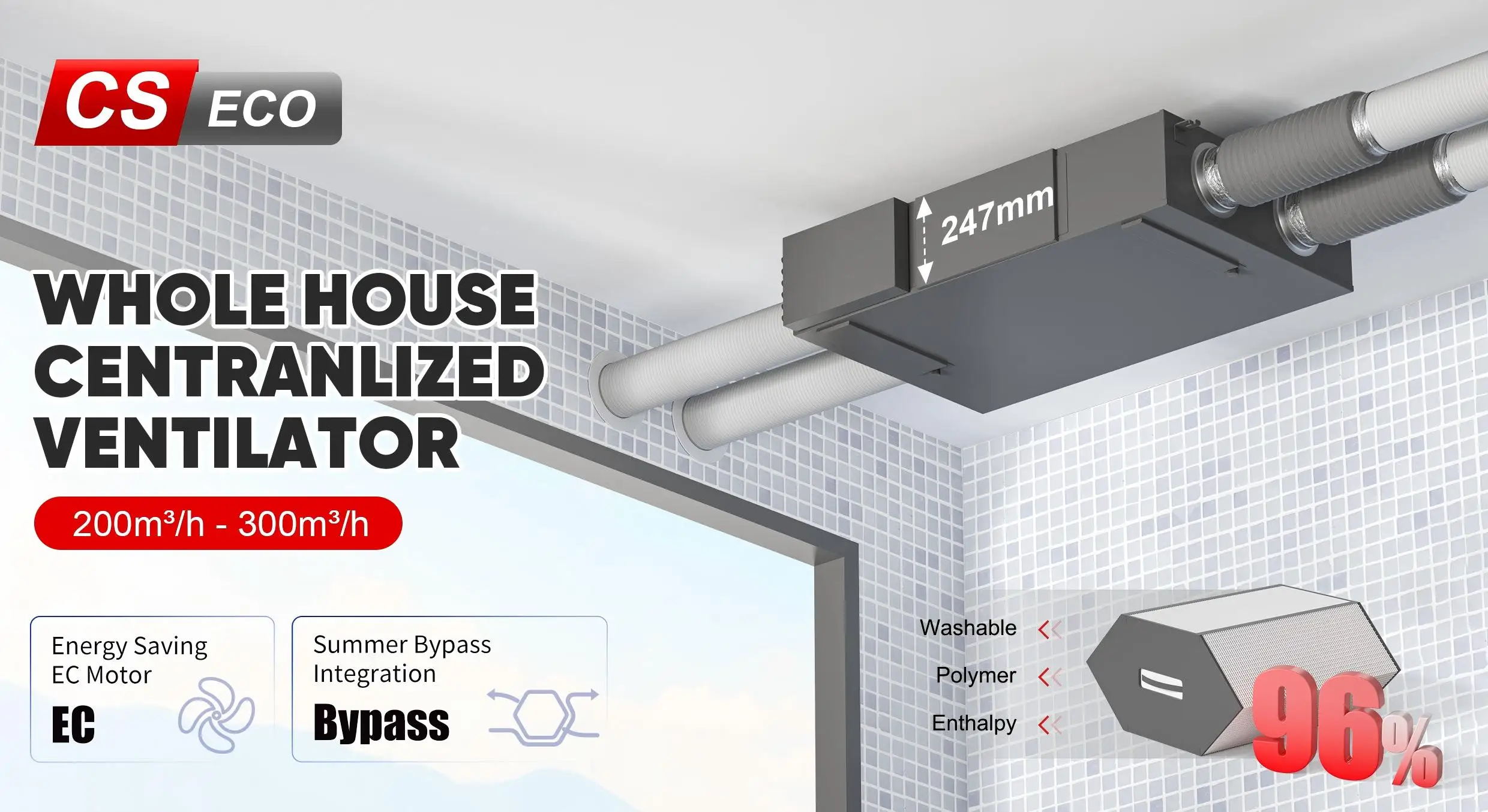 Supply Electric Extract Fan, HRV, ERV, HVAC, VMC - detail 2