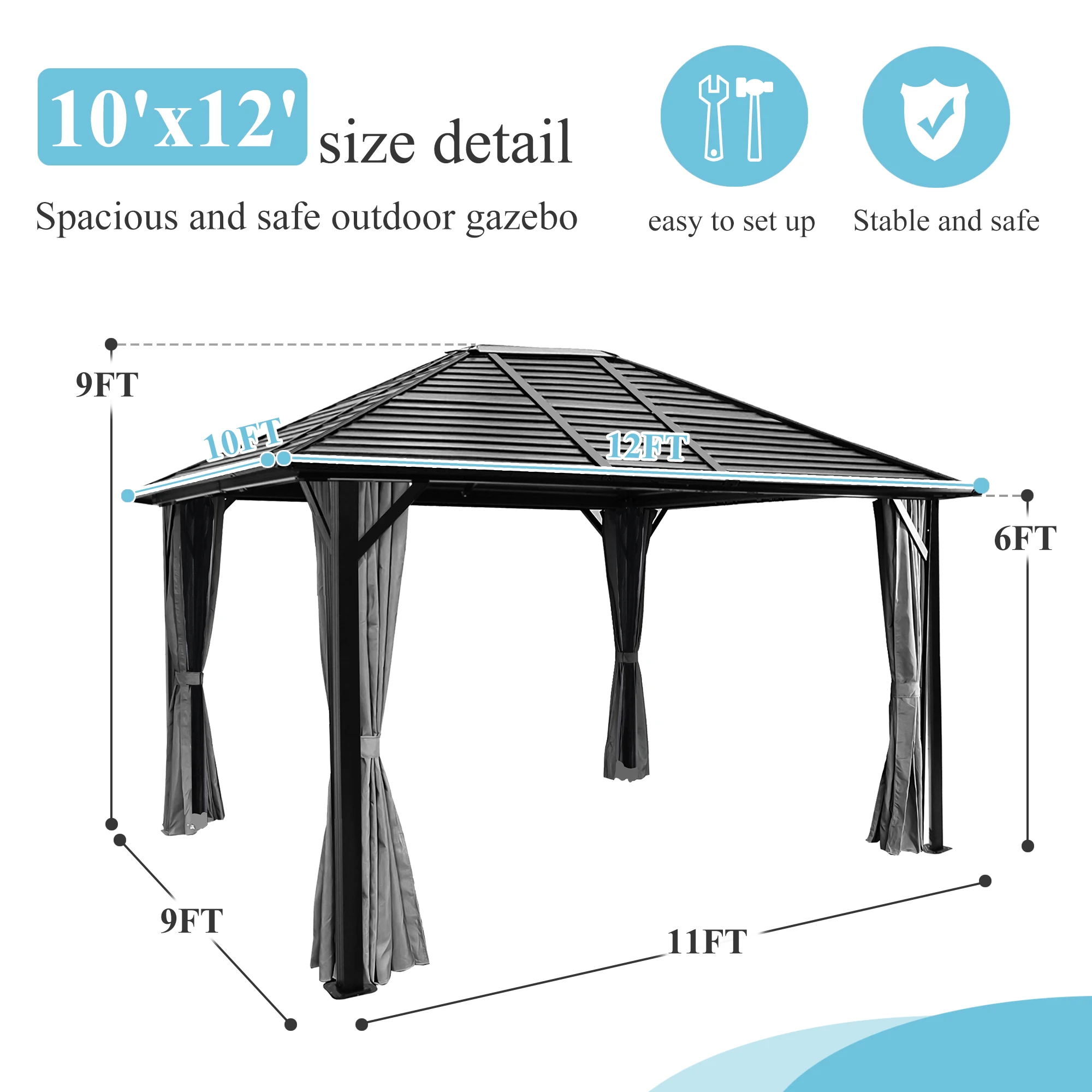 Kozen 10' X12' Hardtop Gazebo Canopy With Aluminum Frame,Permanent ...