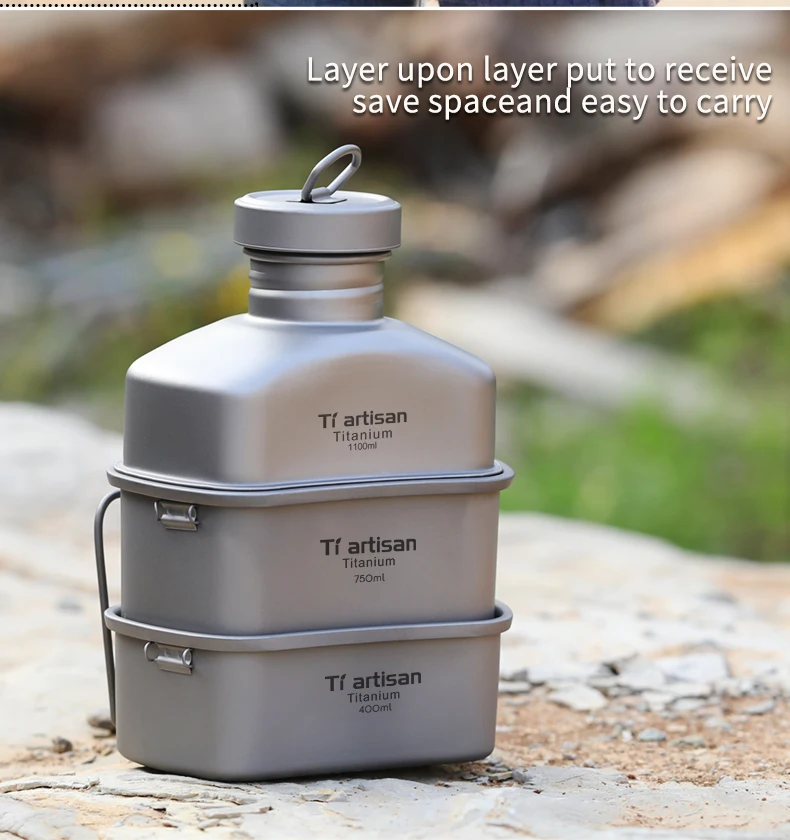 Outdoor Camping Titanium Canteen Cups Set Water Bottle Bowl Kettle