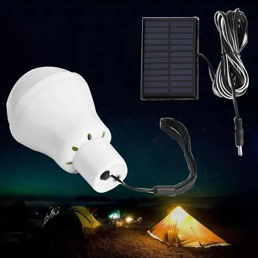 Rechargeable Solar Panel LED Bulb Lights E27 Base Outdoor Camping Tent Lamp for Garden Use