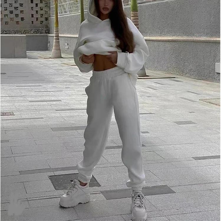 Fashion Clothes 2024 Women White Tracksuit Custom Two Pieces Hoodie And ...