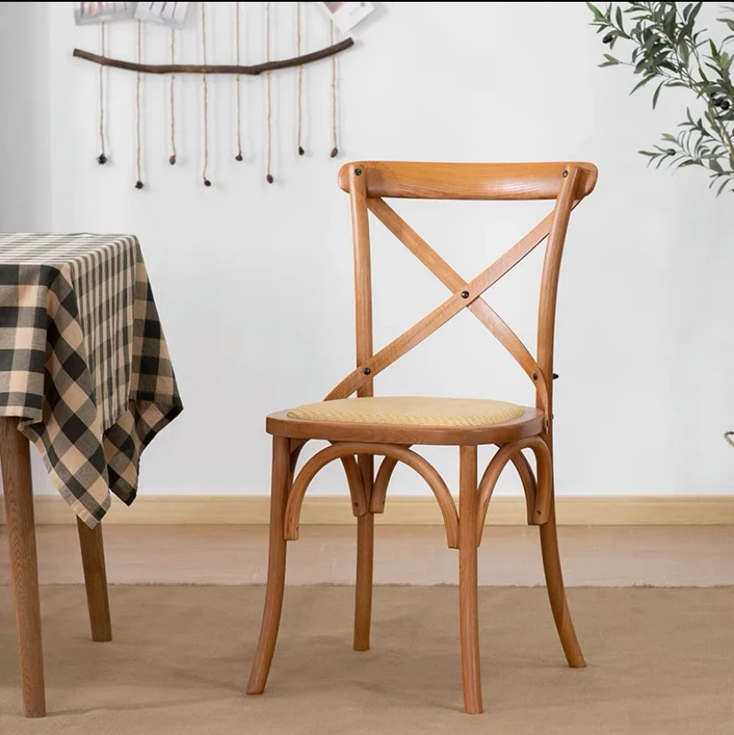 2022 Wholesale Stack Stackable Beech Oak Crossback Chair Cross Back Chair Vineyard Dining Wood X Wedding Home Furniture Modern