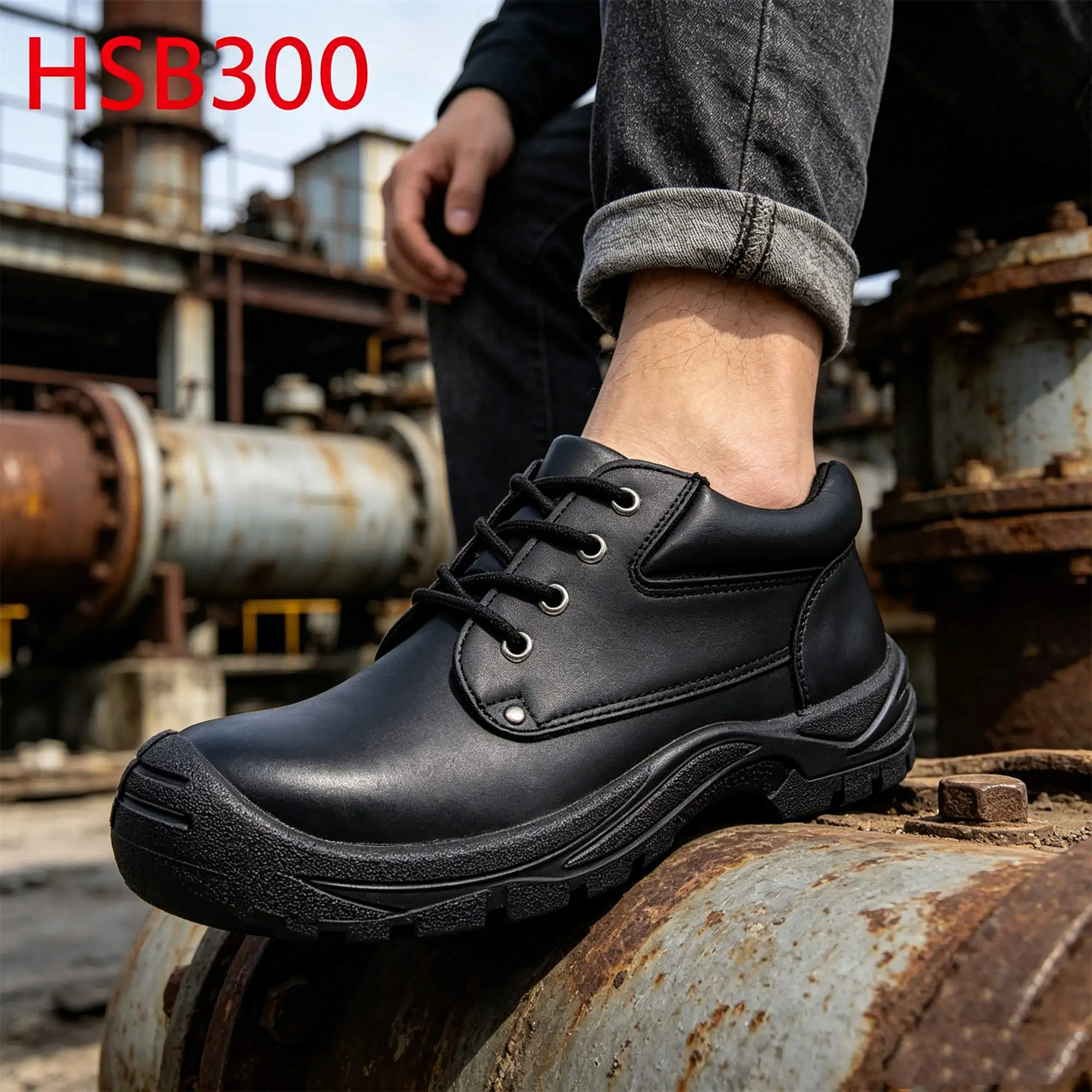 ZYF, Mabibigat na Industriya na Stretch Protection na Embossed na Leather na Safety Shoes na may Steel Toe Insert, Nail Proof, Itim na Security Work Boots HSB300