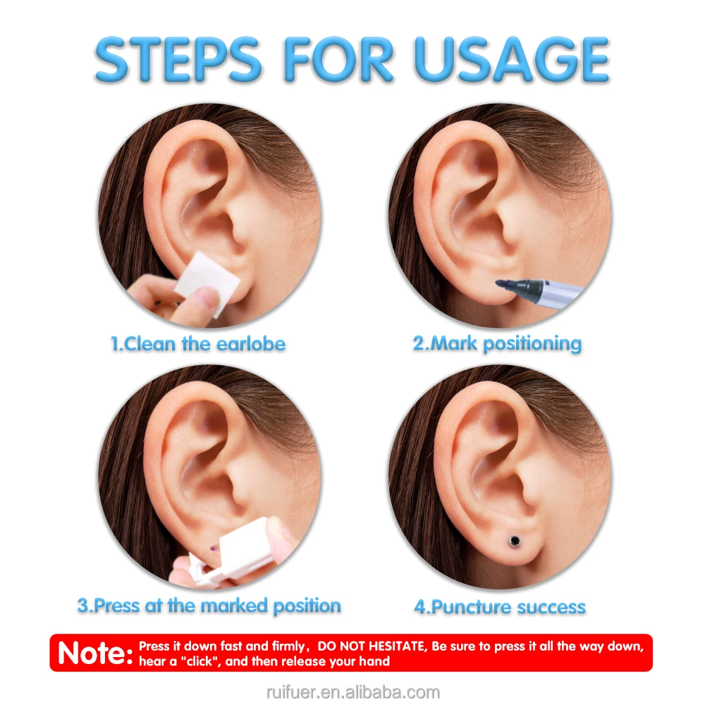 4 Pcs Disposable Self Ear Piercing Gun Kit, Baby Sterile Ear Puncture Gun, Ear  Piercing Units Tool with Earring Studs 