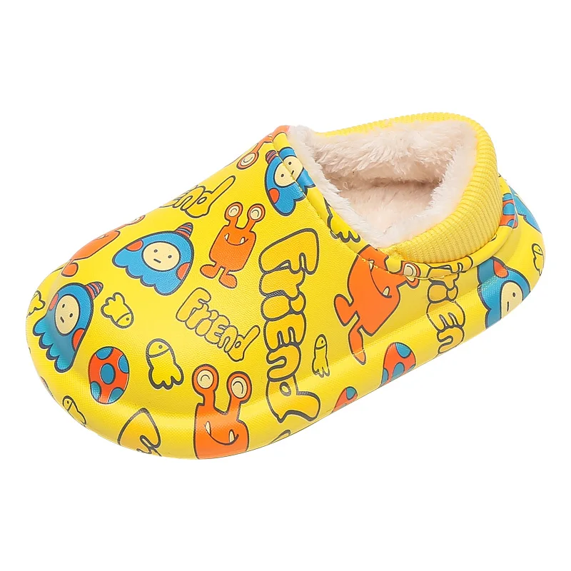 Детские домашние тапочки с мультяшным принтом водонепроницаемые плюшевые мягкие для мальчиков и девочек зима