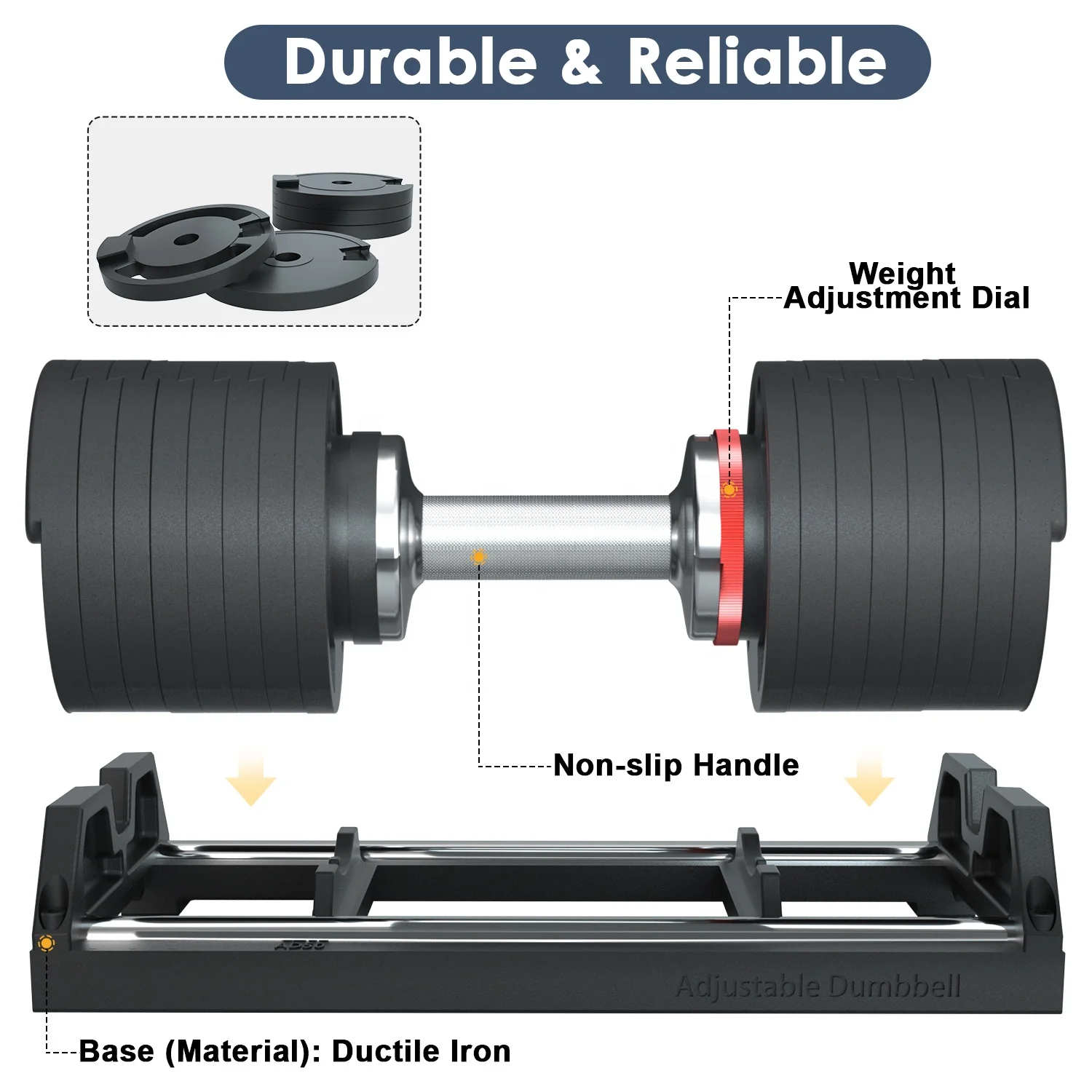 BRAINGAIN 6 In 1 Adjustable Dumbbells 20kg 4kg 2-20kg Black (Easy Secure Locking Mechanism) Home Fitness Equipment (2 X 20kg - View #3