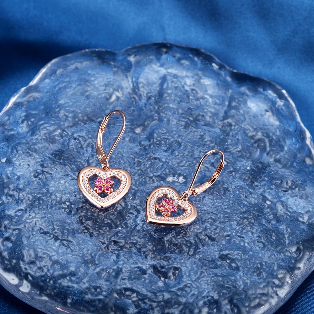 Grace Jewelry Lucky 4 Four Leaves Clover Heart Hollow Rose Gold Plated