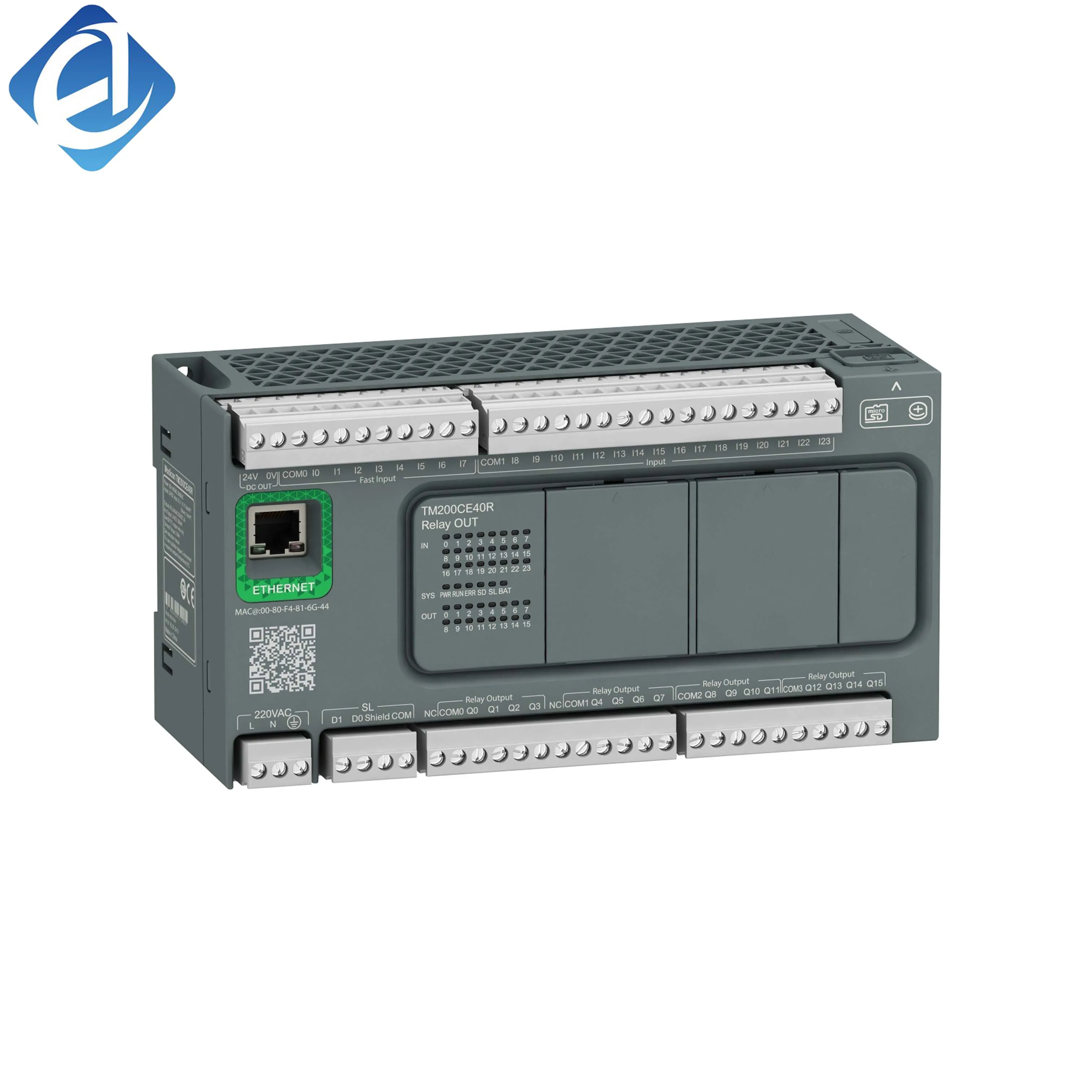 New Original TM200CE40R Modicon TM200 PLC. 40 relay I/O points, built-in Ethernet port, reliable logic operation, convenient networking, strong environmental adaptability, suitable for small automation lines