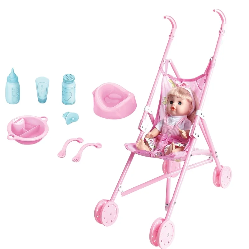 Kids Pretend Play Plastic Trolley Lovely Baby Toy Toy Doll Stroller for  Children Girls Gift