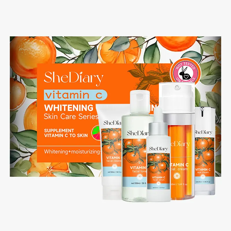 SheDiary Lightening Whitening Serum For Black Skin Private Label 5 Pieces Hydrating Natural Vitamin C Skin Care Set (New)